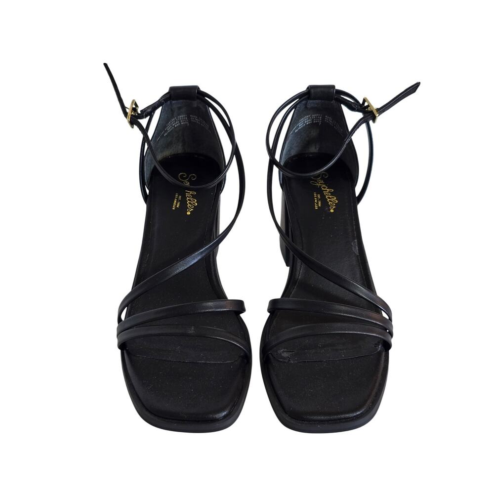 Seychelles Comradery Black Leather Strappy Block Heel Sandals Size 7